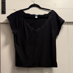 Old Navy Black V-Neck Lace Tee Top XL New